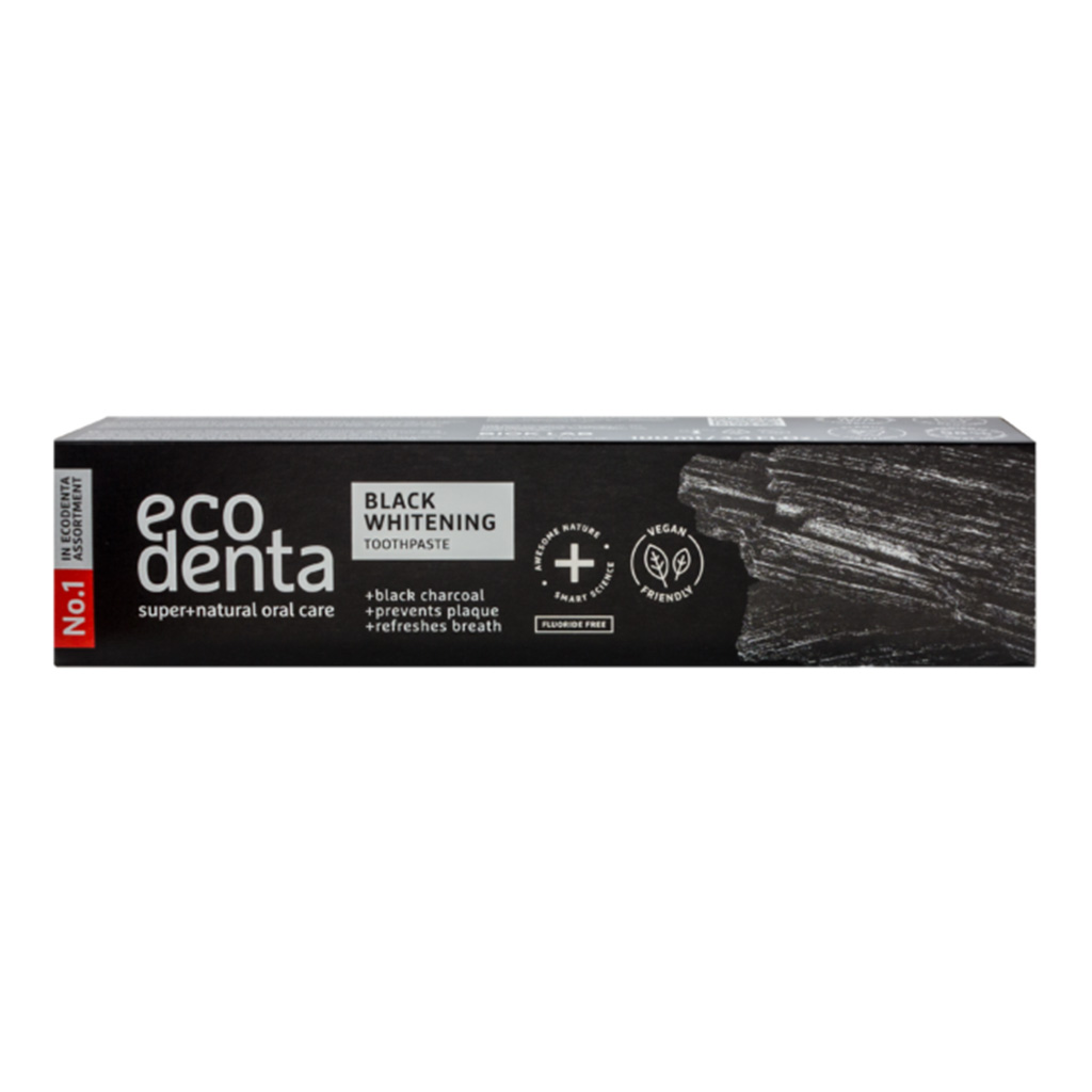 Ecodenta, Black Whitening Toothpaste with Charcoal, Whitening toothpaste with activated charcoal for stain removal, 100ml