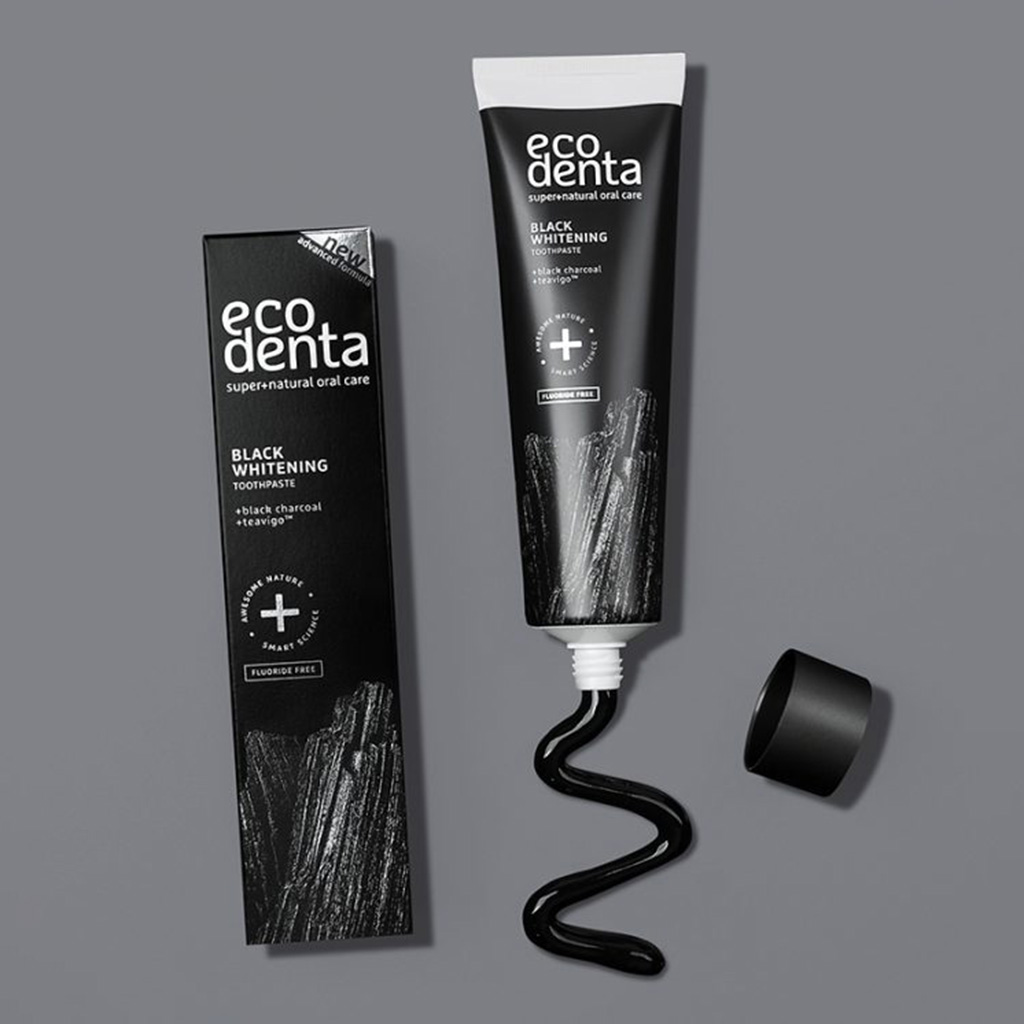 Ecodenta, Black Whitening Toothpaste with Charcoal, Whitening toothpaste with activated charcoal for stain removal, 100ml