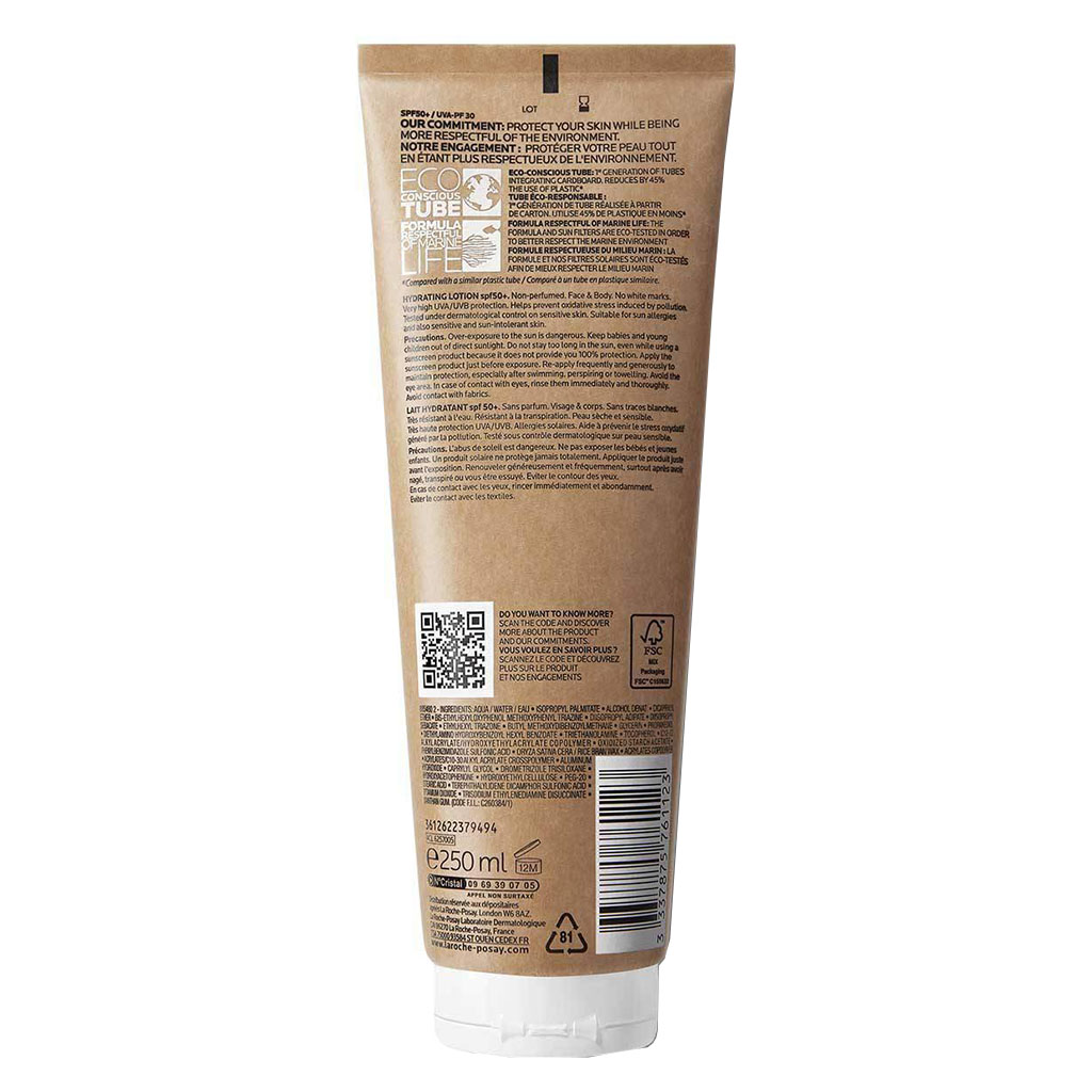  لاروش بوزيه لوشن أنثيليوس الحليبي SPF 50+ 250 ملل (متوفر باللغة الإنجليزية، الفرنسية، واليونانية)