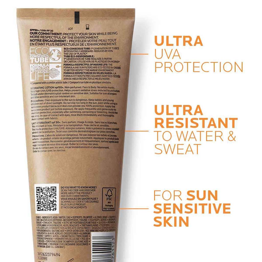  لاروش بوزيه لوشن أنثيليوس الحليبي SPF 50+ 250 ملل (متوفر باللغة الإنجليزية، الفرنسية، واليونانية)