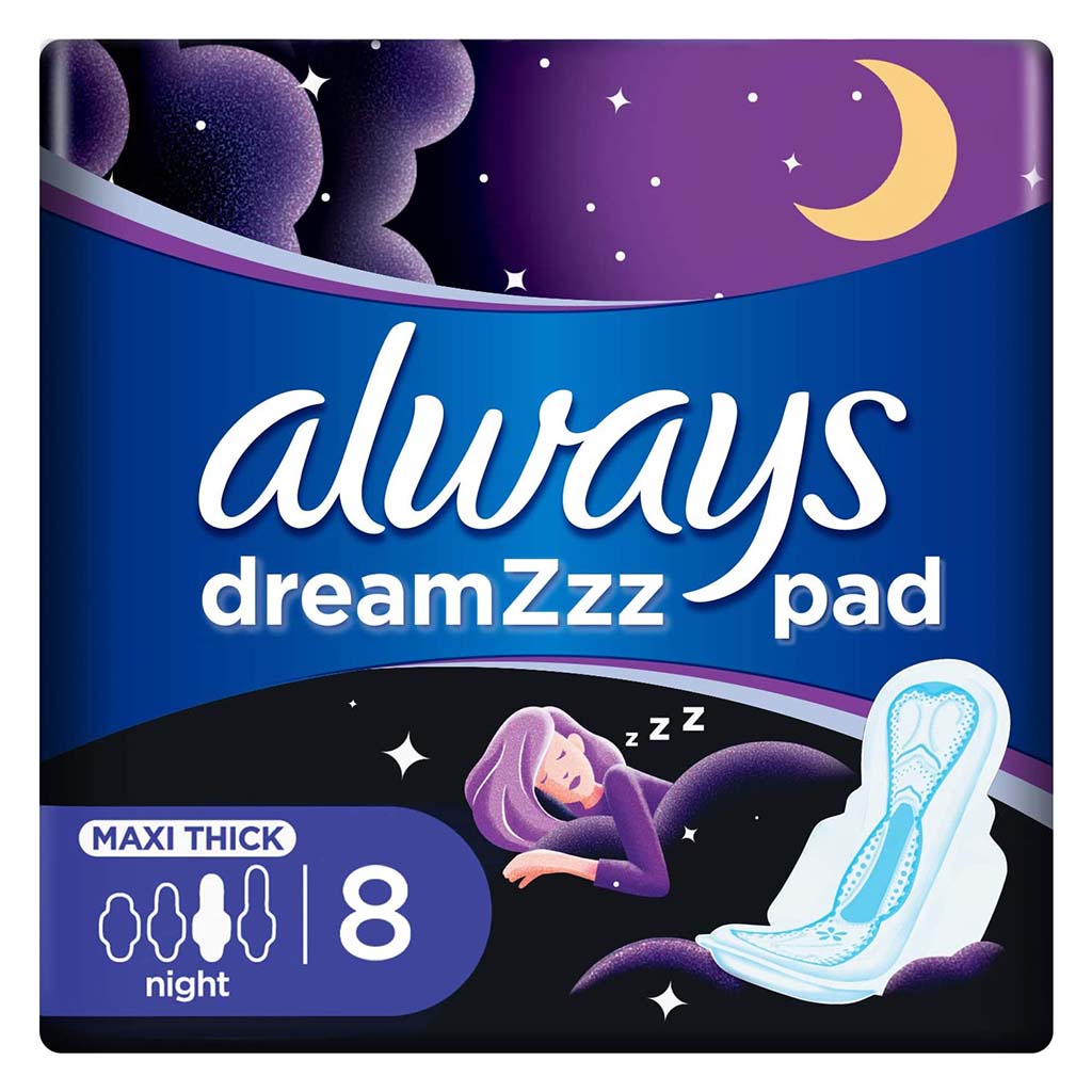 Always, Night Super Pads, Extra absorbent overnight sanitary pads for heavy flow, 16 pads