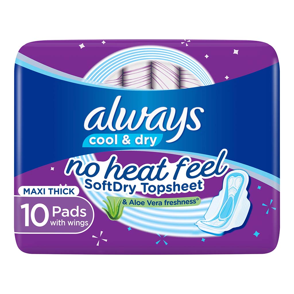 Always, Cool & dry maxi thick large sanitary pads with wings, Breathable sanitary pads for heavy flow protection