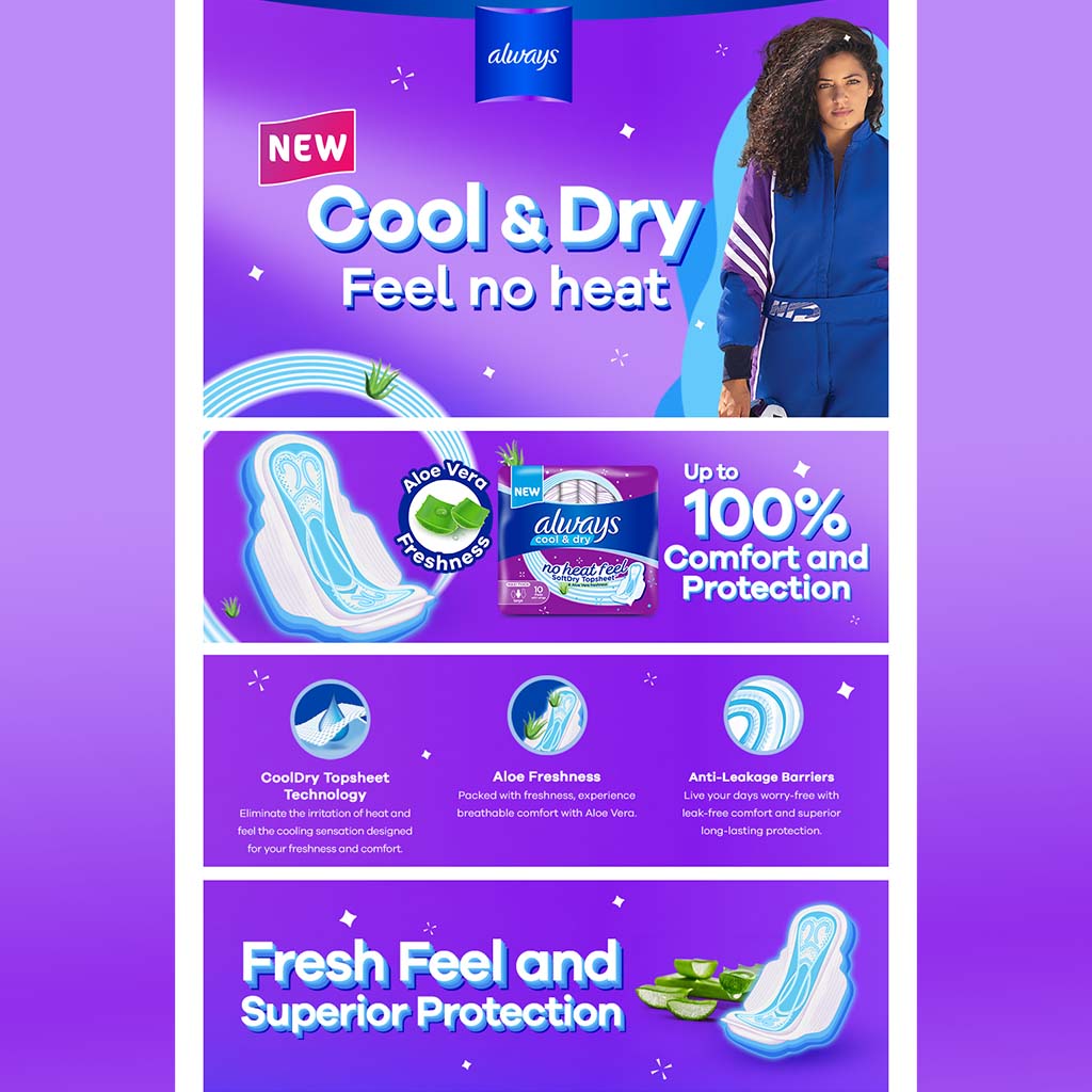 Always, Cool & dry maxi thick large sanitary pads with wings, Breathable sanitary pads for heavy flow protection