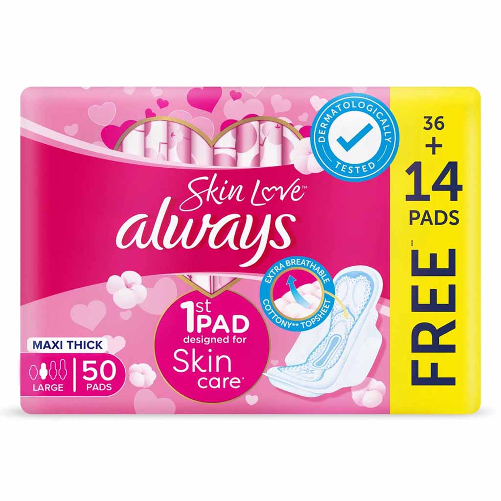 Always, Cotton Skin Love Sanitary Pads, Large thick cotton sanitary pads, 50 pads