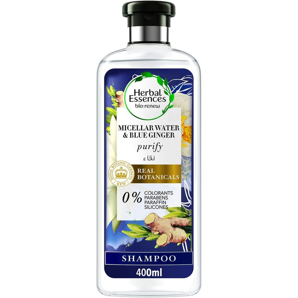 Herbal Essences, Micellar water and blue ginger shampoo, Gentle cleansing shampoo with micellar water and blue ginger, 400 ml