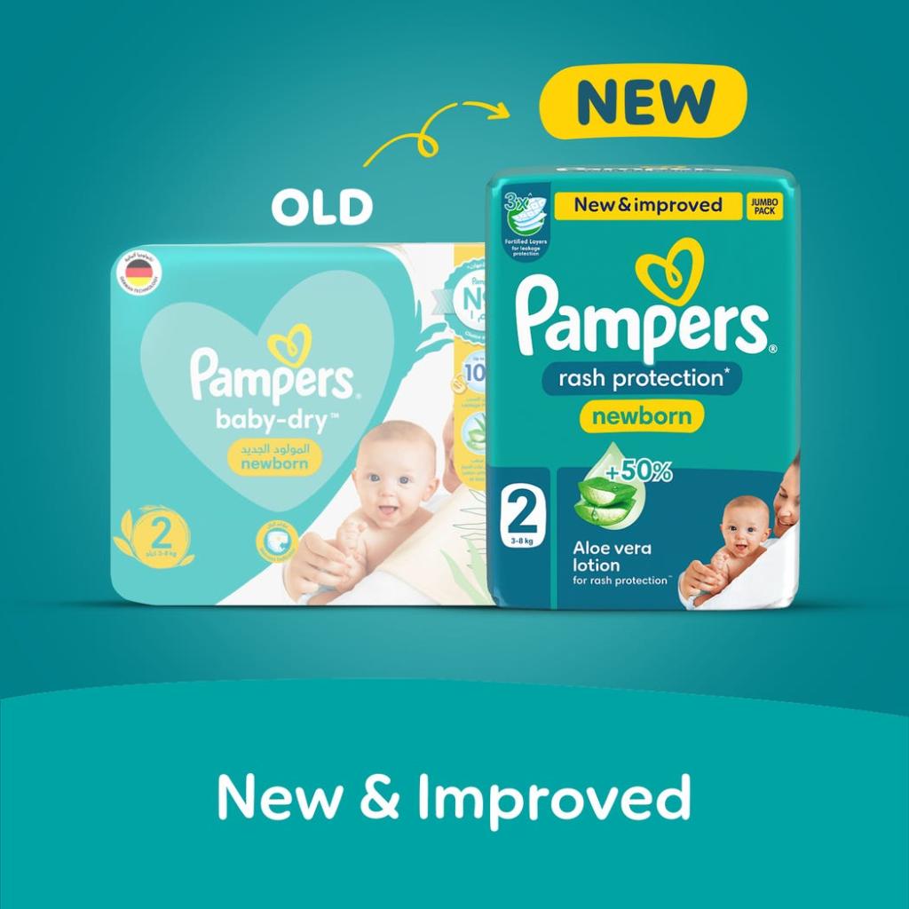 Pampers, Rash Protection Taped Diapers New Born Size 2, Soft newborn diapers with rash protection, 84 count