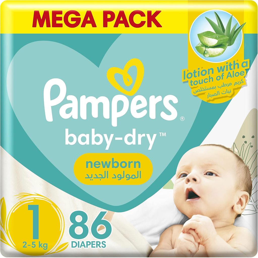 Pampers, Newborn Baby Diapers Size 1, Soft and absorbent diapers for newborns, 86 pcs