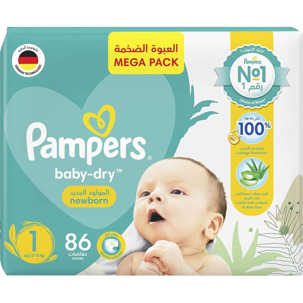 Pampers, Newborn Baby Diapers Size 1, Soft and absorbent diapers for newborns, 86 pcs