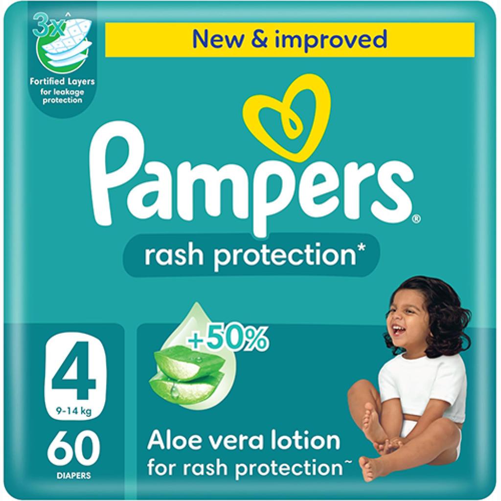 Pampers Rash Protection Taped Diapers, Size 4, 9-, 14 Kg, 60 Count