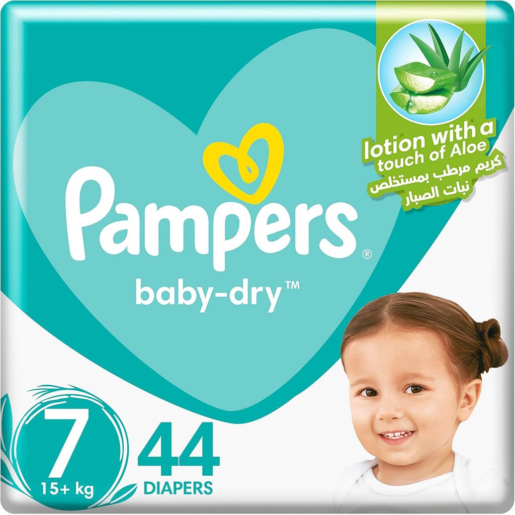 Pampers, Aloe Vera Taped Diapers Extra Large, Gentle diapers with aloe vera for 15+ kg babies, size 7