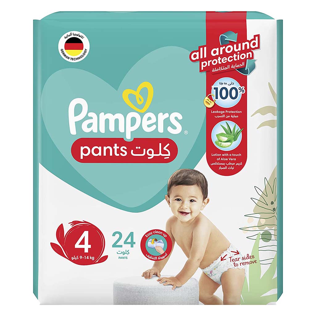 Pampers Baby Diaper Pants With Aloe Vera, Size 4, 9-14Kg, Mega Pack of 24's