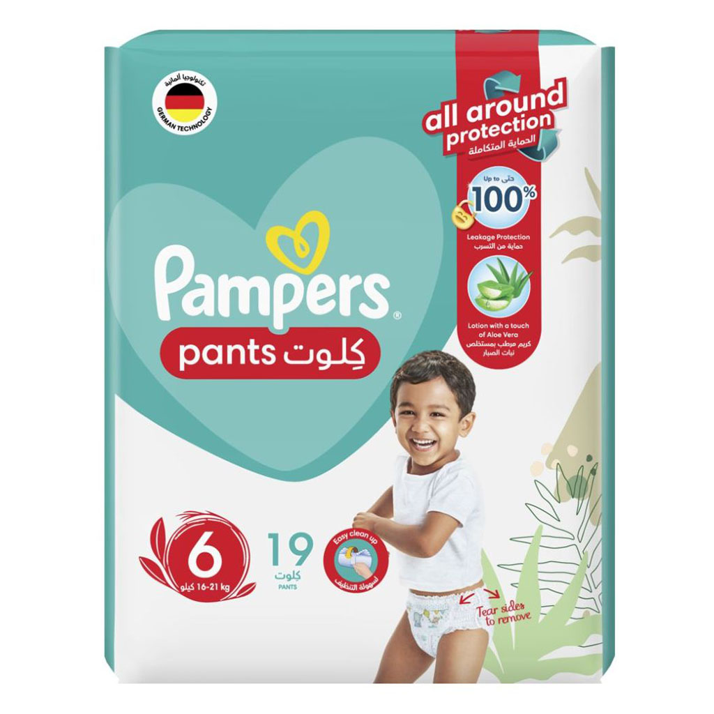 Pampers, Baby Diaper Pants with Aloe Vera Size 6, Comfortable aloe vera infused diapers for toddlers 16-21 kg, Size 6
