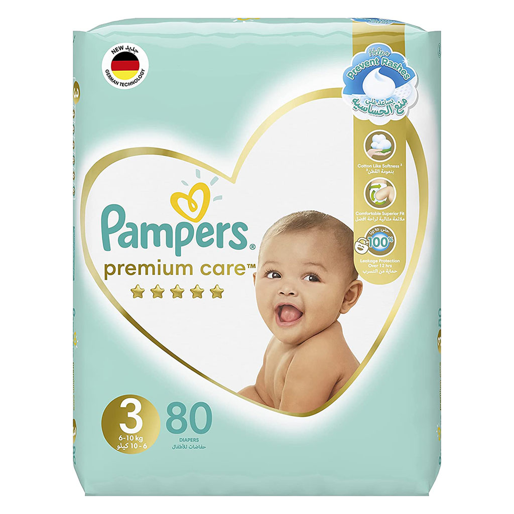 Pampers, Premium Care Baby Diapers, Soft and breathable diapers for babies, Size 3 (6-10 kg)