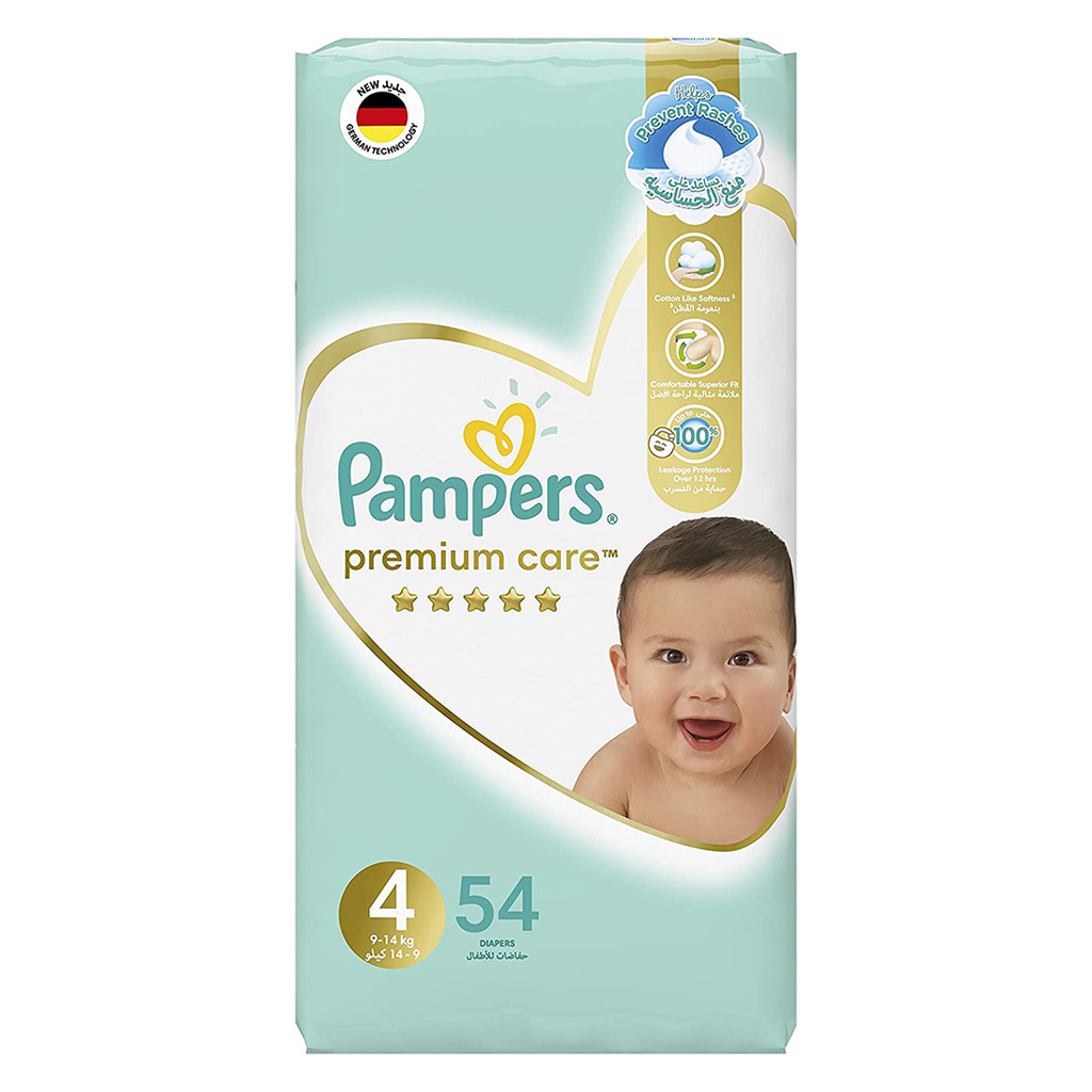 Pampers Premium Care Baby Diapers, , Size 4, 9-, 14 Kg,  Pack Of 54'S