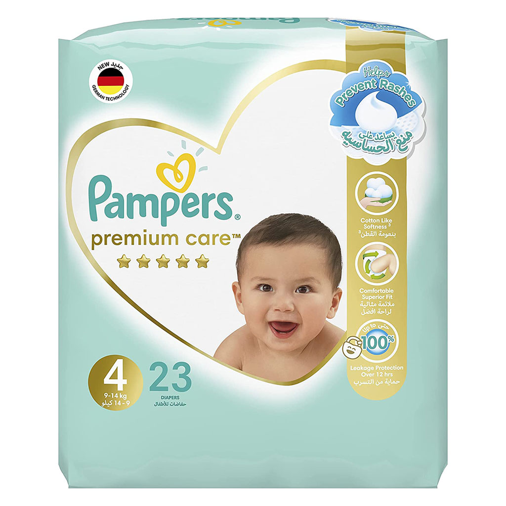 Pampers, Premium Care Baby Diapers, Soft and breathable diapers for babies, Size 4 (9-14 kg)