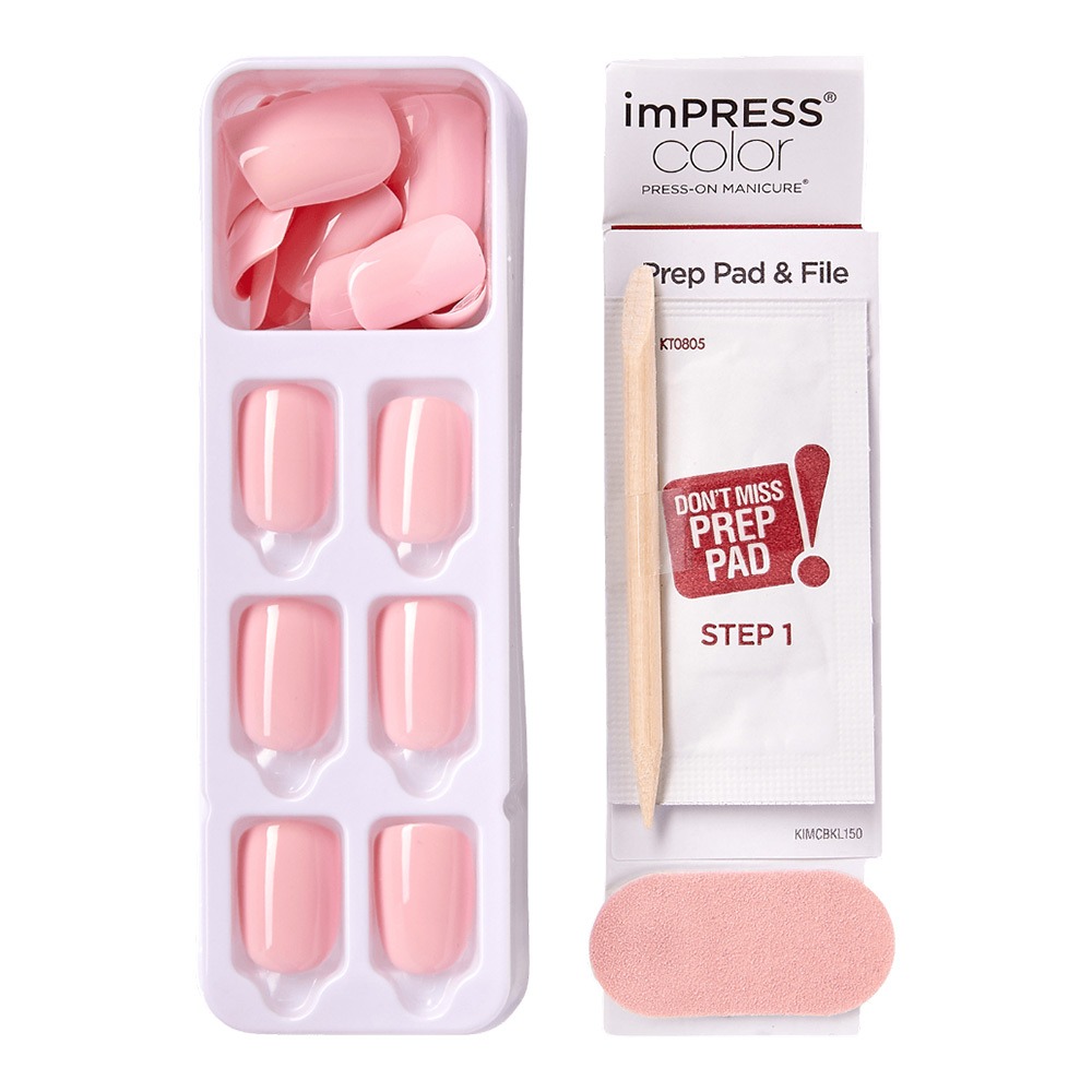 Kiss, imPRESS Color Press-On Manicure Pick Me Pink, Natural finish pink press-on nails, 30 pieces