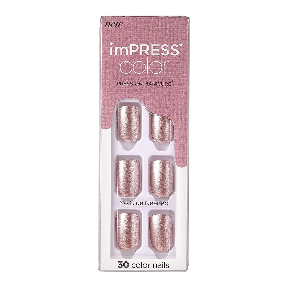 Kiss, imPRESS Color Press-On Manicure Paralyzed Pink, Long-lasting press-on nails in pink shade, 30 pcs