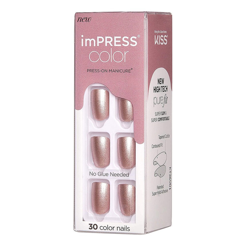 Kiss, imPRESS Color Press-On Manicure Paralyzed Pink, Long-lasting press-on nails in pink shade, 30 pcs