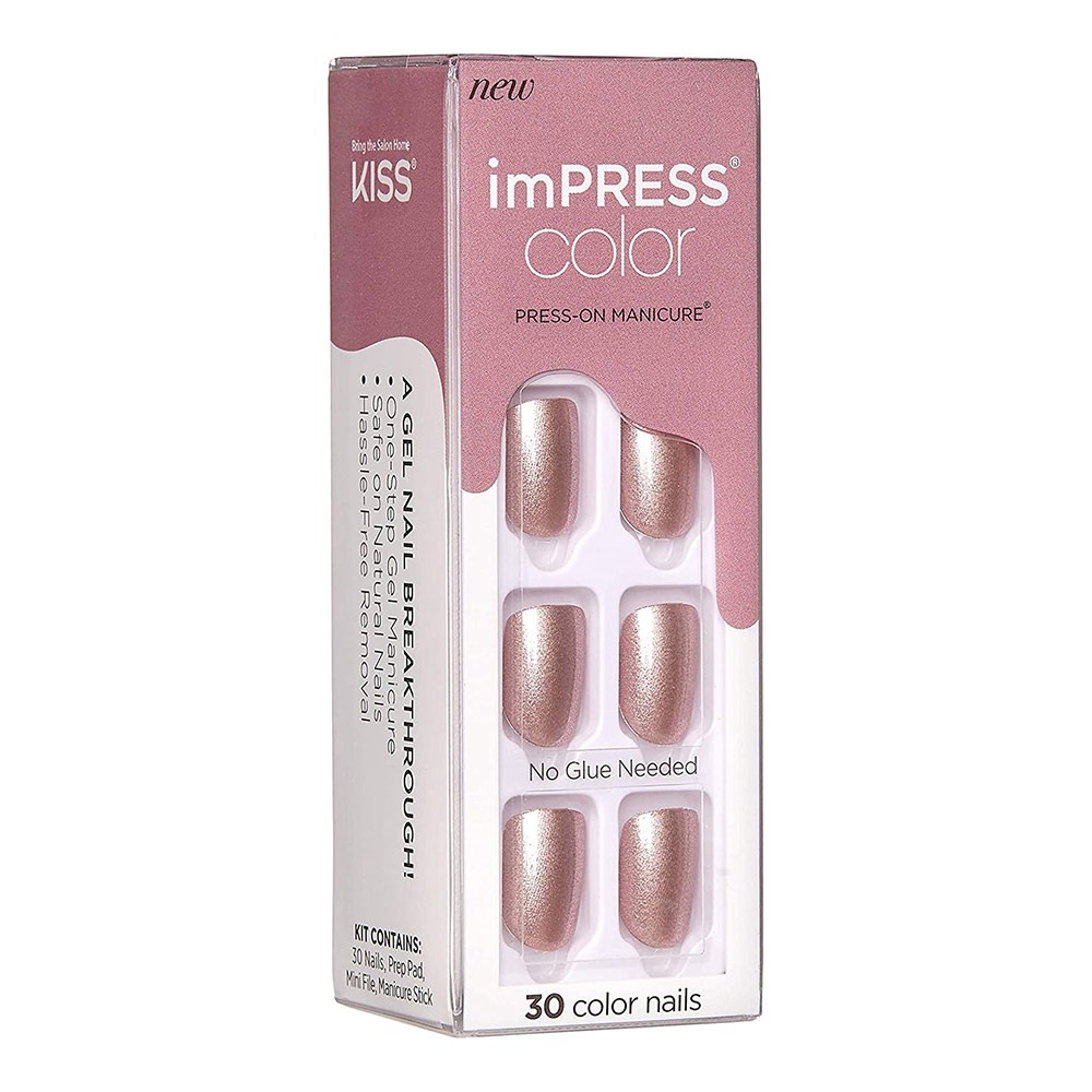 Kiss, imPRESS Color Press-On Manicure Paralyzed Pink, Long-lasting press-on nails in pink shade, 30 pcs