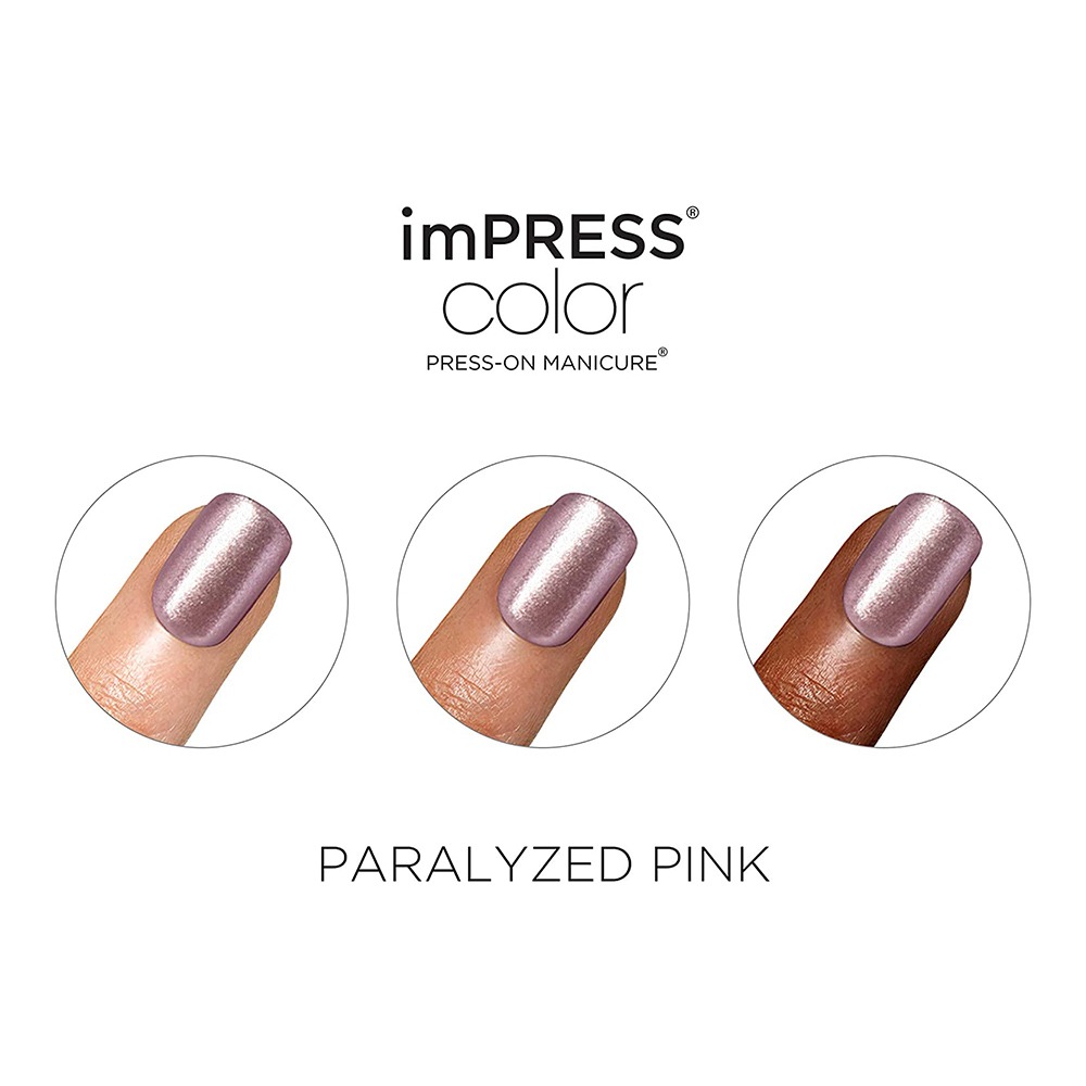 Kiss, imPRESS Color Press-On Manicure Paralyzed Pink, Long-lasting press-on nails in pink shade, 30 pcs