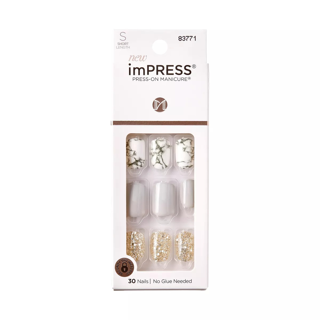 KISS imPRESS Press-On Nails, Ready-To-Wear, Knock Out, Short Oval Square, 30 Nails, KIM010C