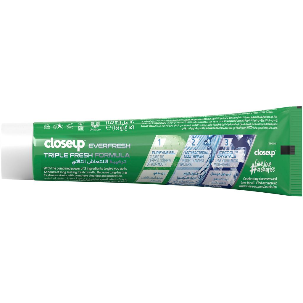 Closeup Triple Fresh Formula Toothpaste, Menthol Fesh, 120ml