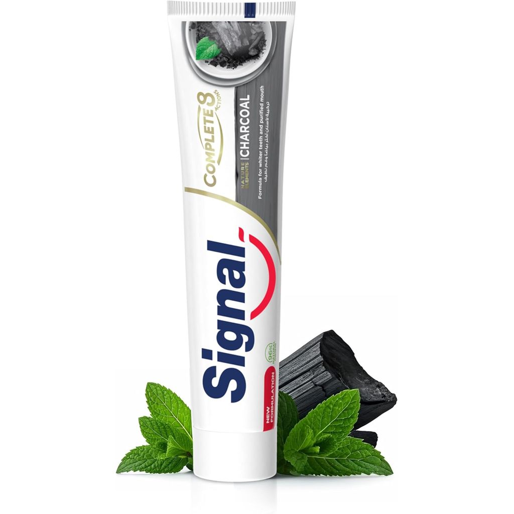 Signal, Complete 8 Toothpaste Charcoal, Whitening toothpaste with charcoal for deep cleaning, 75ml