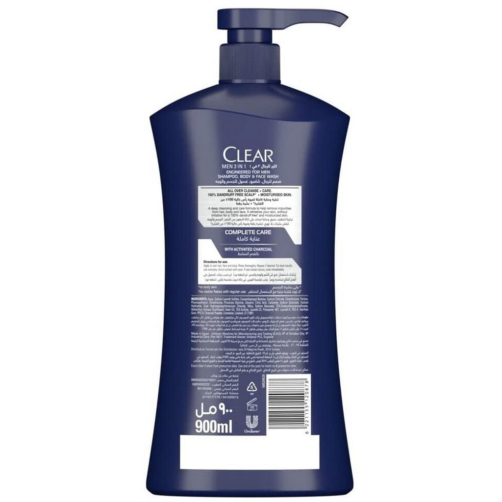 Clear, Male Shampoo 3 in 1, Shampoo for hair, scalp, and body cleansing, 6ml