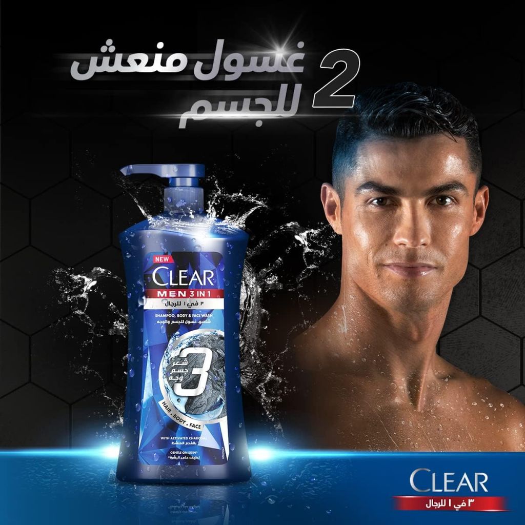 Clear, Male Shampoo 3 in 1, Shampoo for hair, scalp, and body cleansing, 6ml