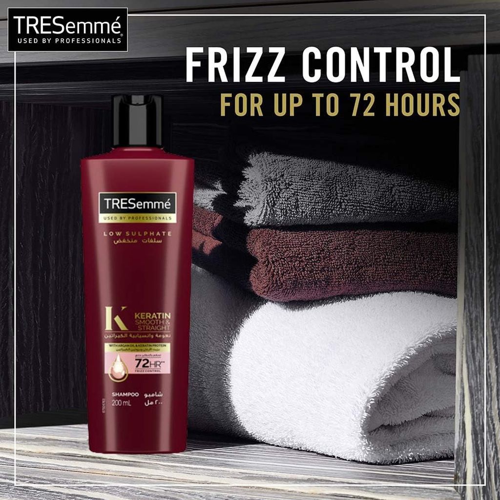 Tressemme, Keratin Smooth & Straight Low Sulphate Shampoo, Smoothing shampoo for frizz control, 200 ml