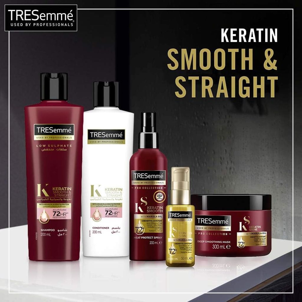 Tressemme, Keratin Smooth & Straight Low Sulphate Shampoo, Smoothing shampoo for frizz control, 200 ml