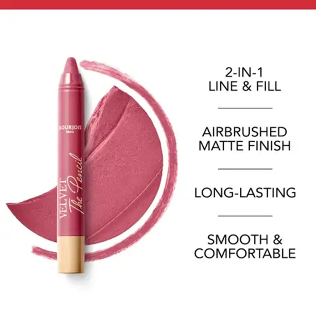 Bourjois, Velvet The Pencil Lip Liner 02 Amourose, Smooth lip liner in soft pink shade, 3g