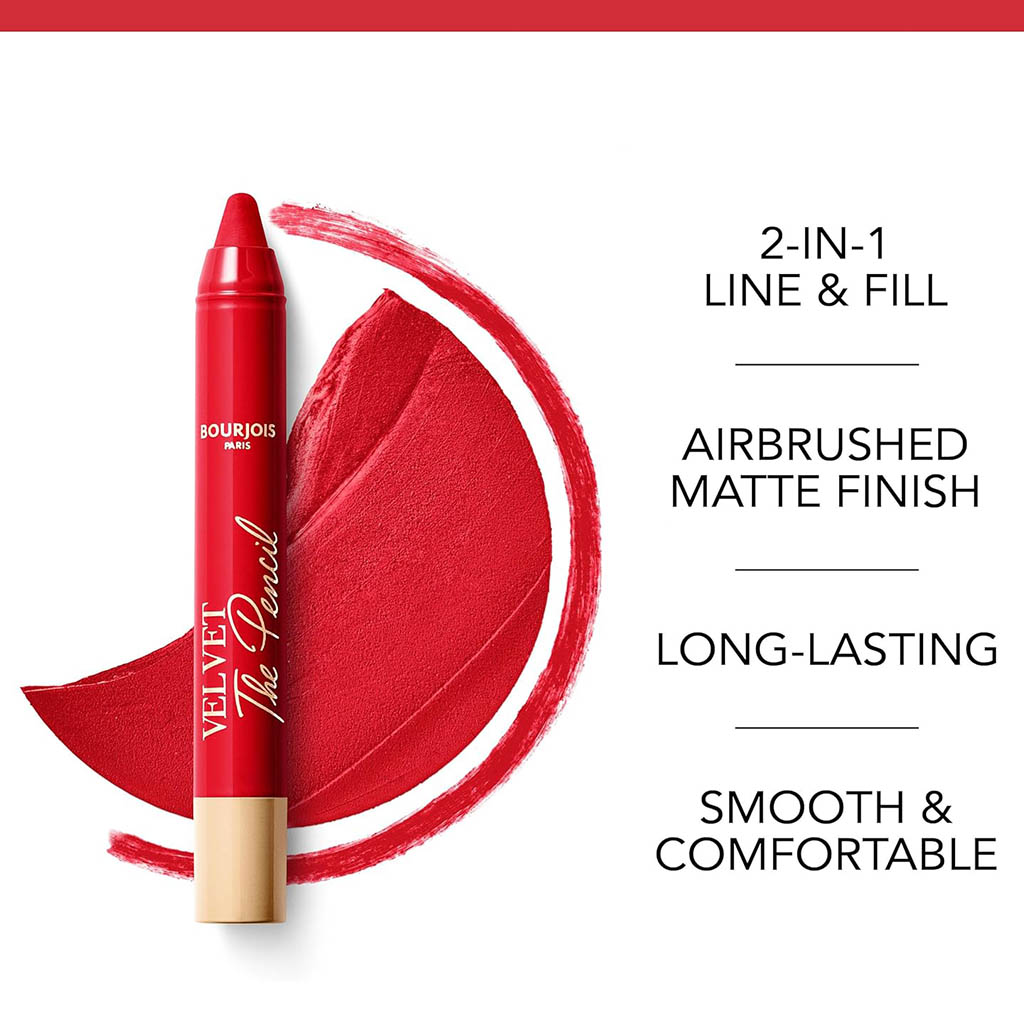 Bourjois, Velvet the pencil lip liner 07 rouge is carmin, Creamy lip liner for bold colour, 3g