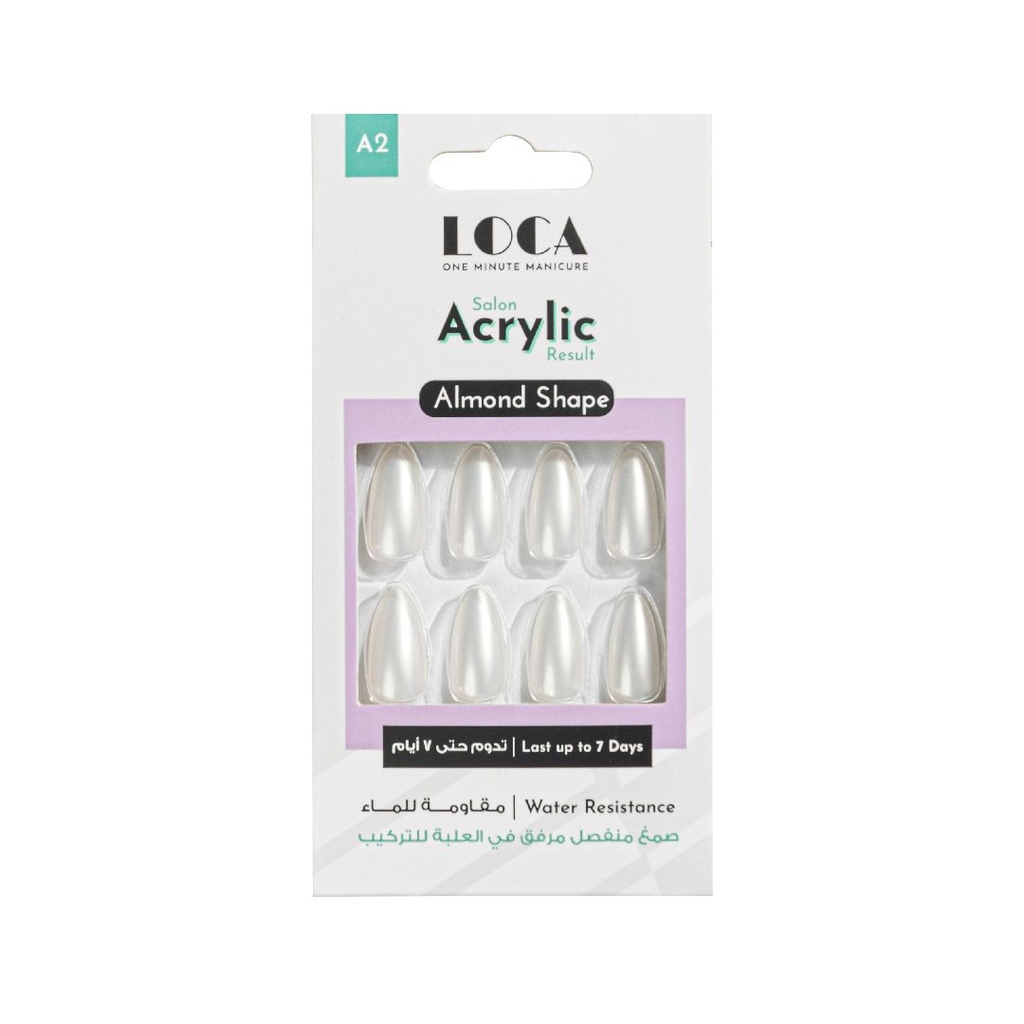 Loca, Acrylic Nails Almond Shape with Glue Tube, Natural almond shaped acrylic nails with adhesive, 24 nails