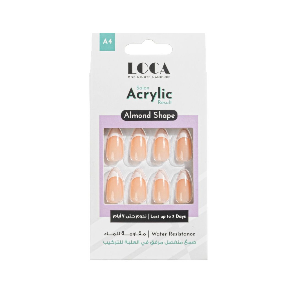 Loca, Acrylic Nails Almond Shape with Glue Tube, Natural almond shaped acrylic nails with adhesive, 24 nails