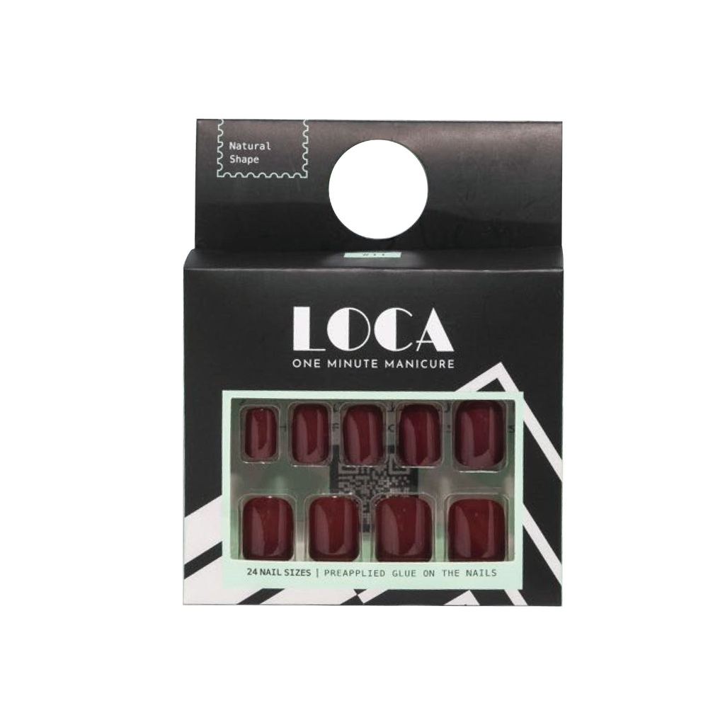 Loca, Nails M11 Deep Red Natural Shape Press On, Deep red natural shaped press-on nails, 24 nails