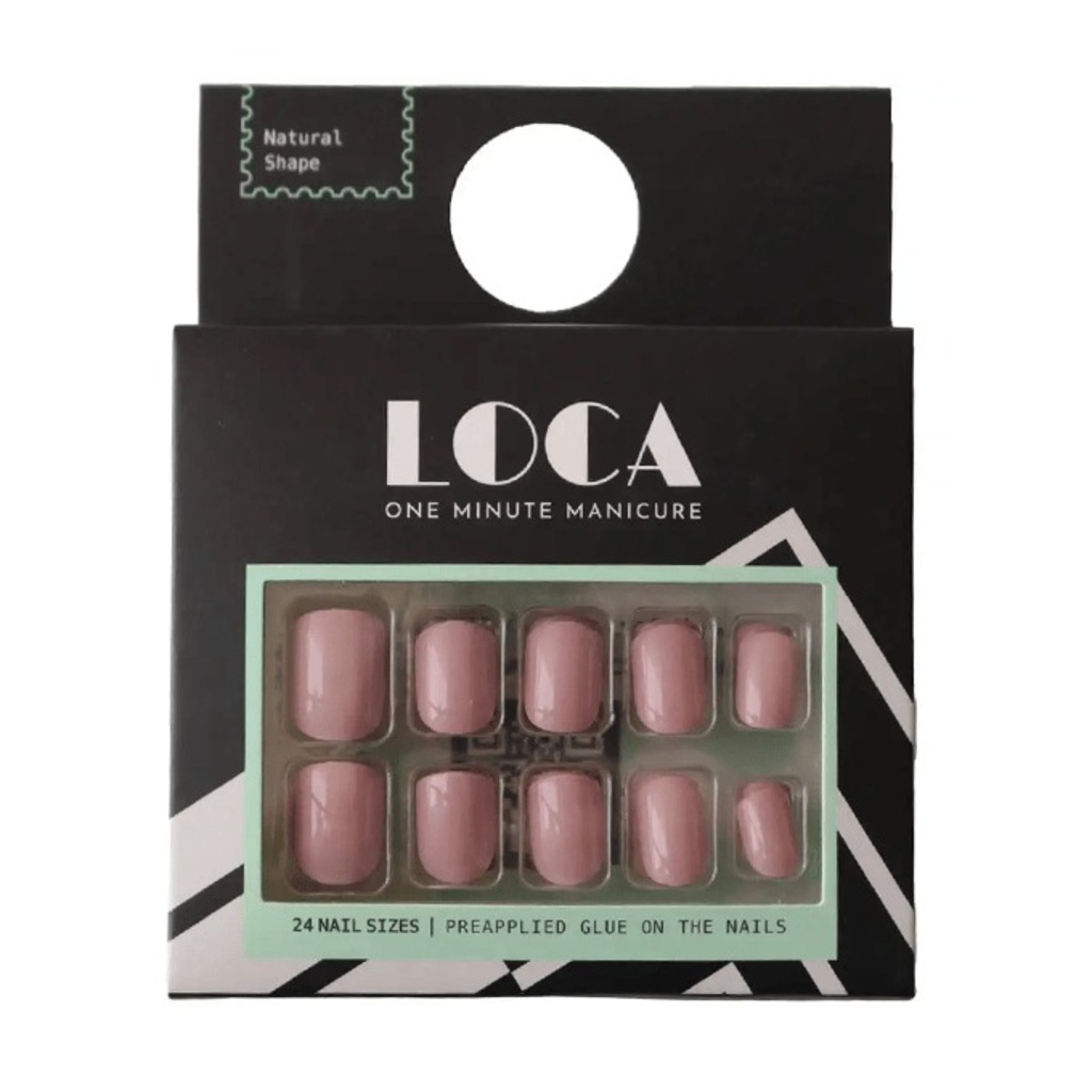 Loca Nails, Press-On Nails, Natural Shape, M14-Pink Nude, 24 Nails