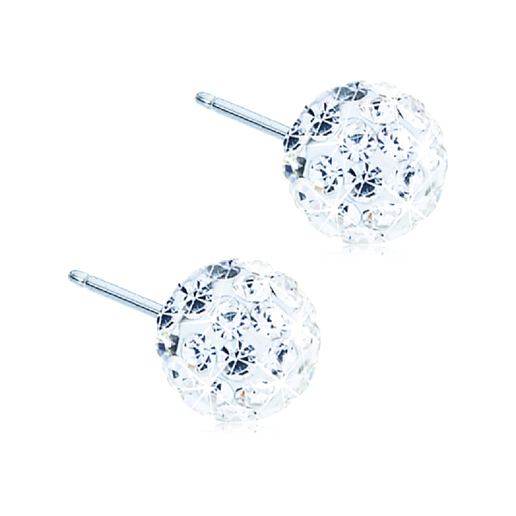 Blomdahl, Crystal ball earrings, Hypoallergenic white crystal ball earrings, 6 mm