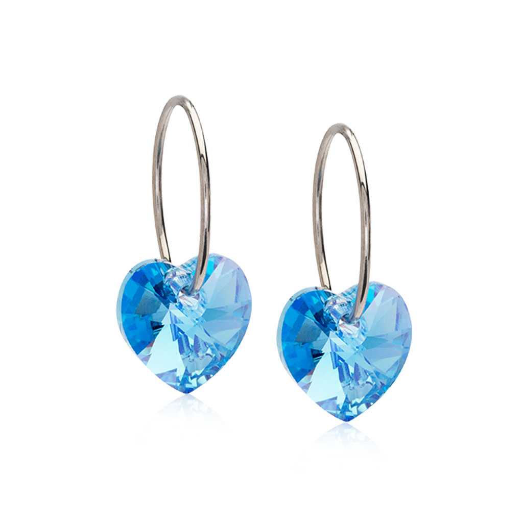 Blomdahl, NT Heart Stud Earrings, Hypoallergenic aquamarine heart shaped studs, 14 mm