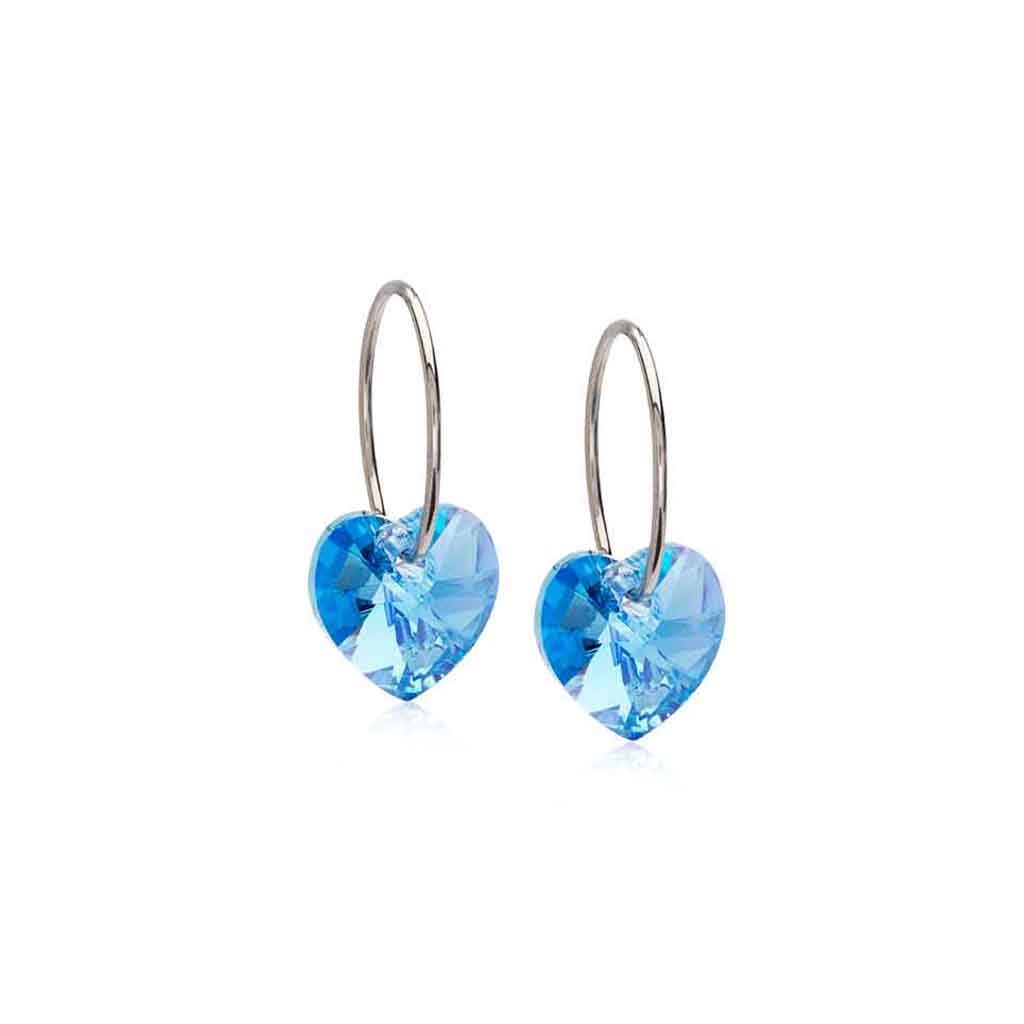 Blomdahl, NT Heart Stud Earrings, Hypoallergenic aquamarine heart shaped studs, 14 mm