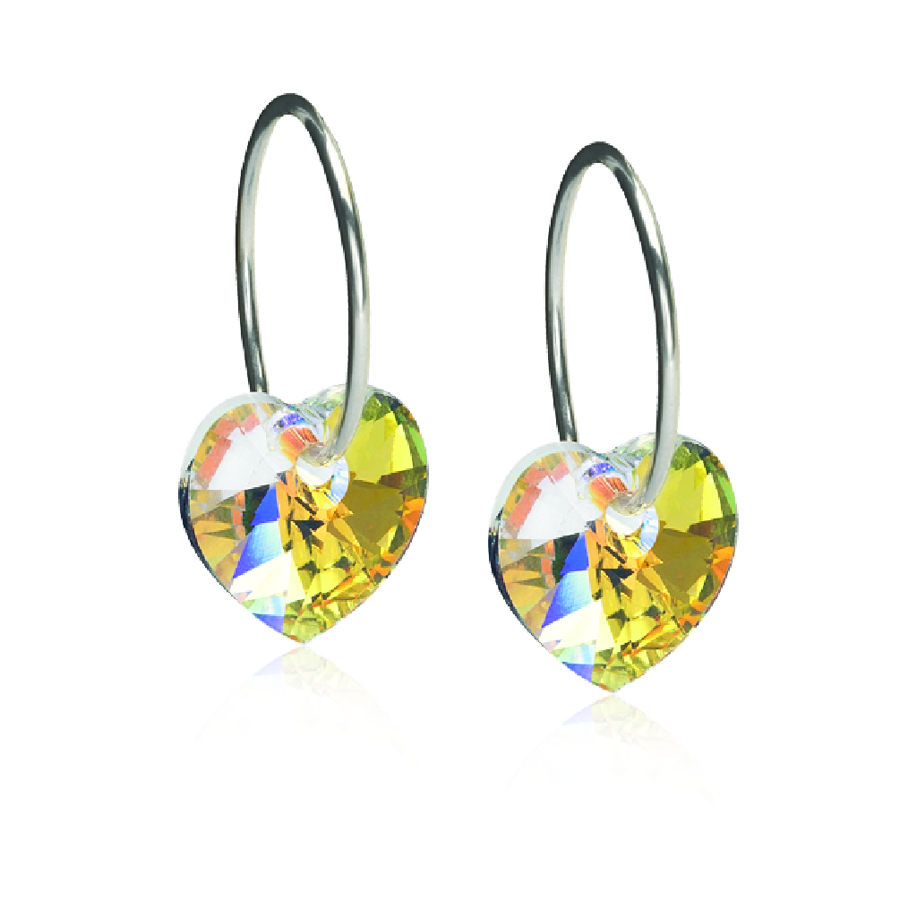 Blomdahl, Stud earrings 14mm heart rainbow, Hypoallergenic stainless steel heart earrings, 14mm