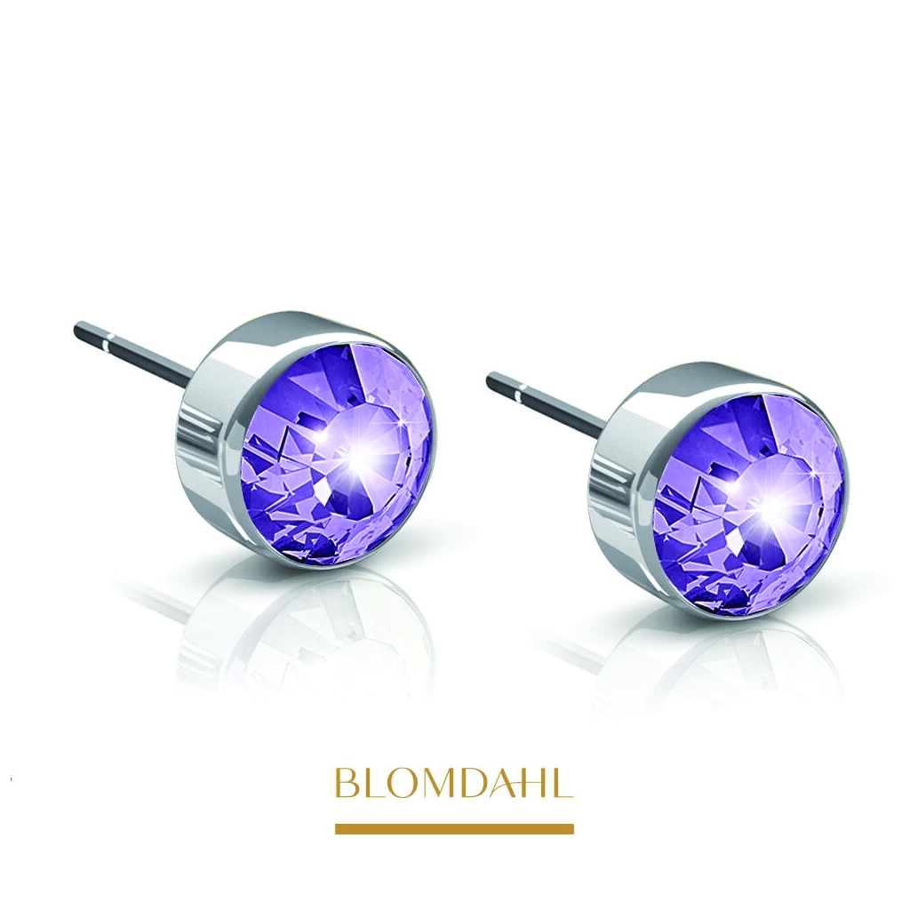 Blomdahl, Stainless steel bezel earrings, Hypoallergenic violet 5 mm studs, 5 mm