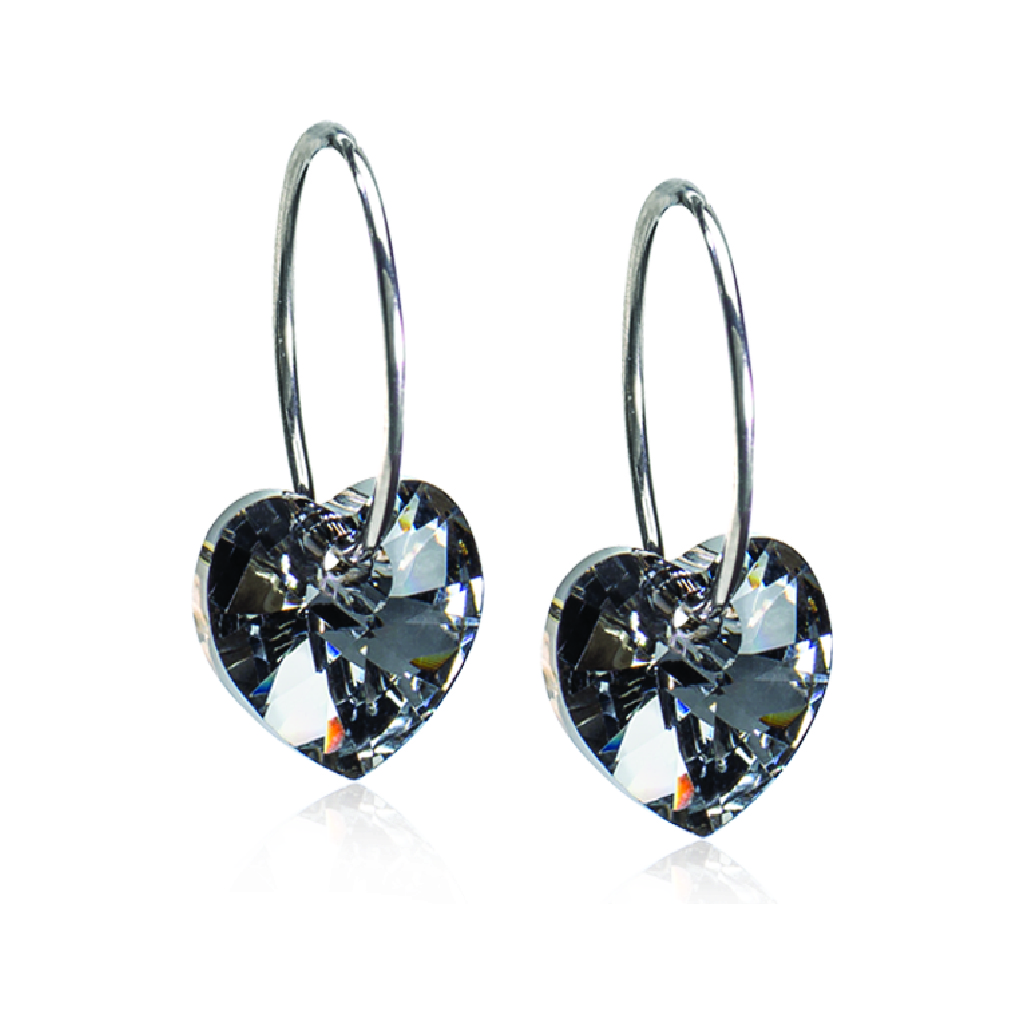 Blomdahl, Heart black diamond earrings, Hypoallergenic black diamond heart earrings, 14 mm