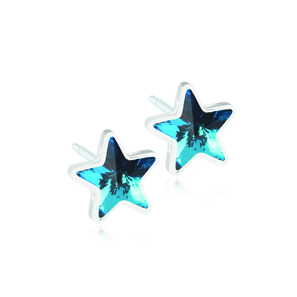 Blomdahl, MP Star 6mm Crystal, Hypoallergenic crystal stud earrings for sensitive ears, 6 mm