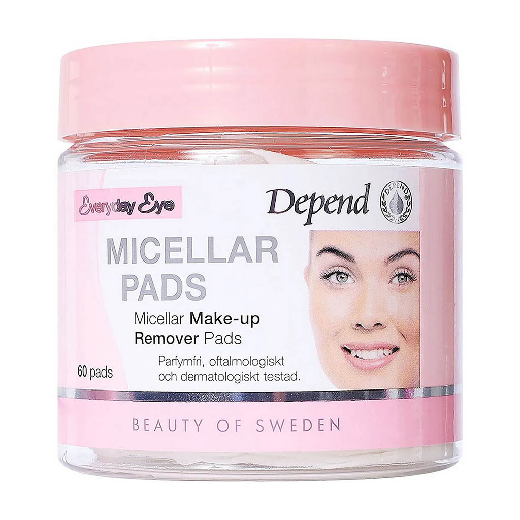 Depend, Micellar makeup remover pads, Gentle cleansing pads for makeup removal, 60 pcs