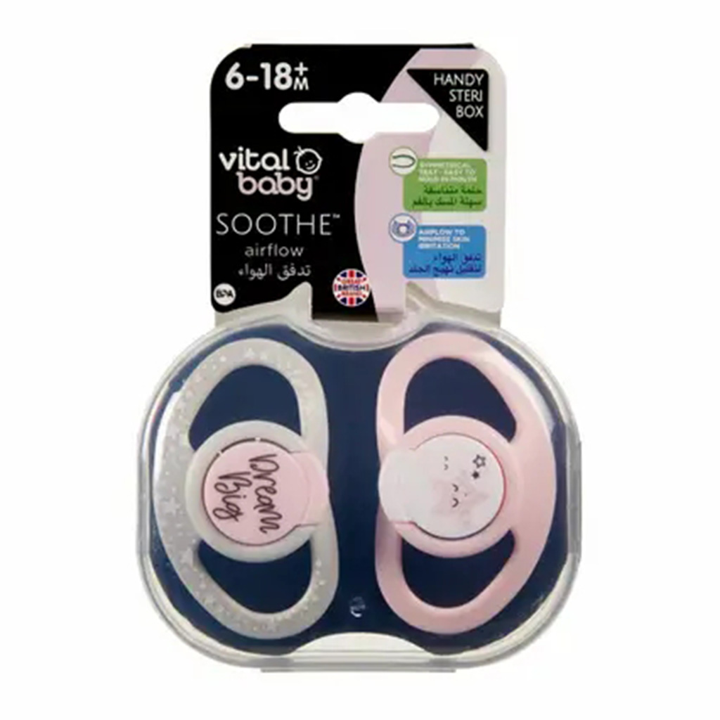 Vital Baby, Soothe Airflow Dream Big Soothers, Breathable orthodontic soothers for 6-18 months