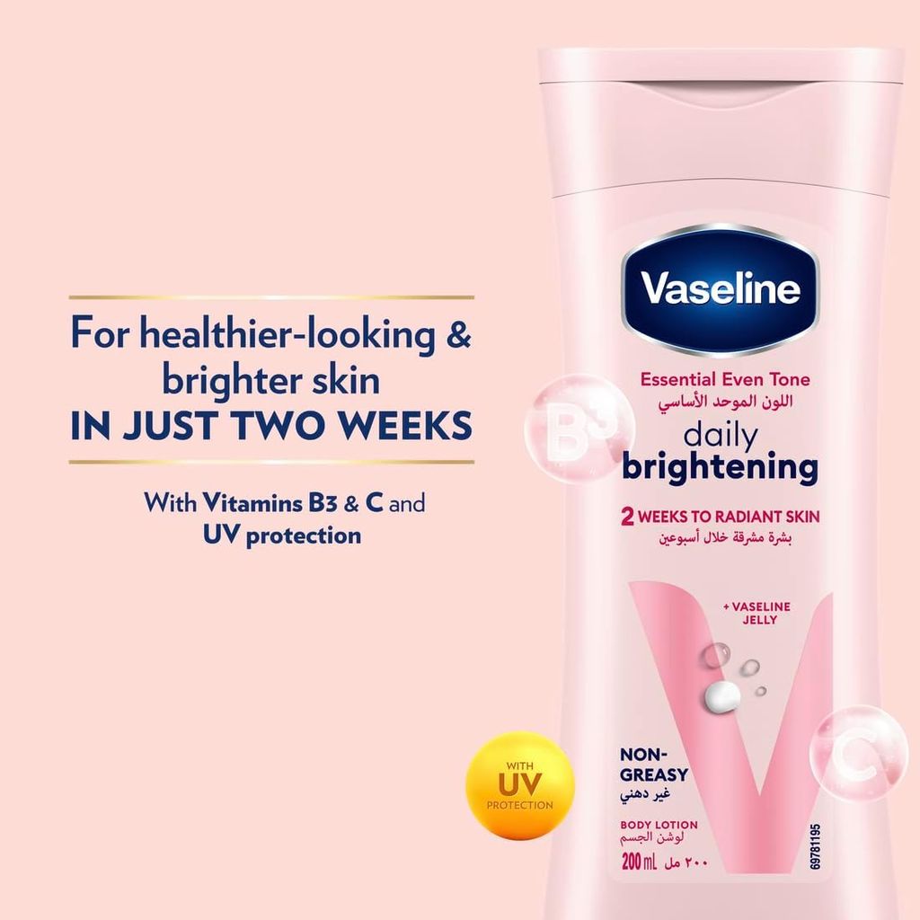 Vaseline, Essential Even Tone Daily Brightening Lotion, Moisturizing lotion for even skin tone, 200 ml
