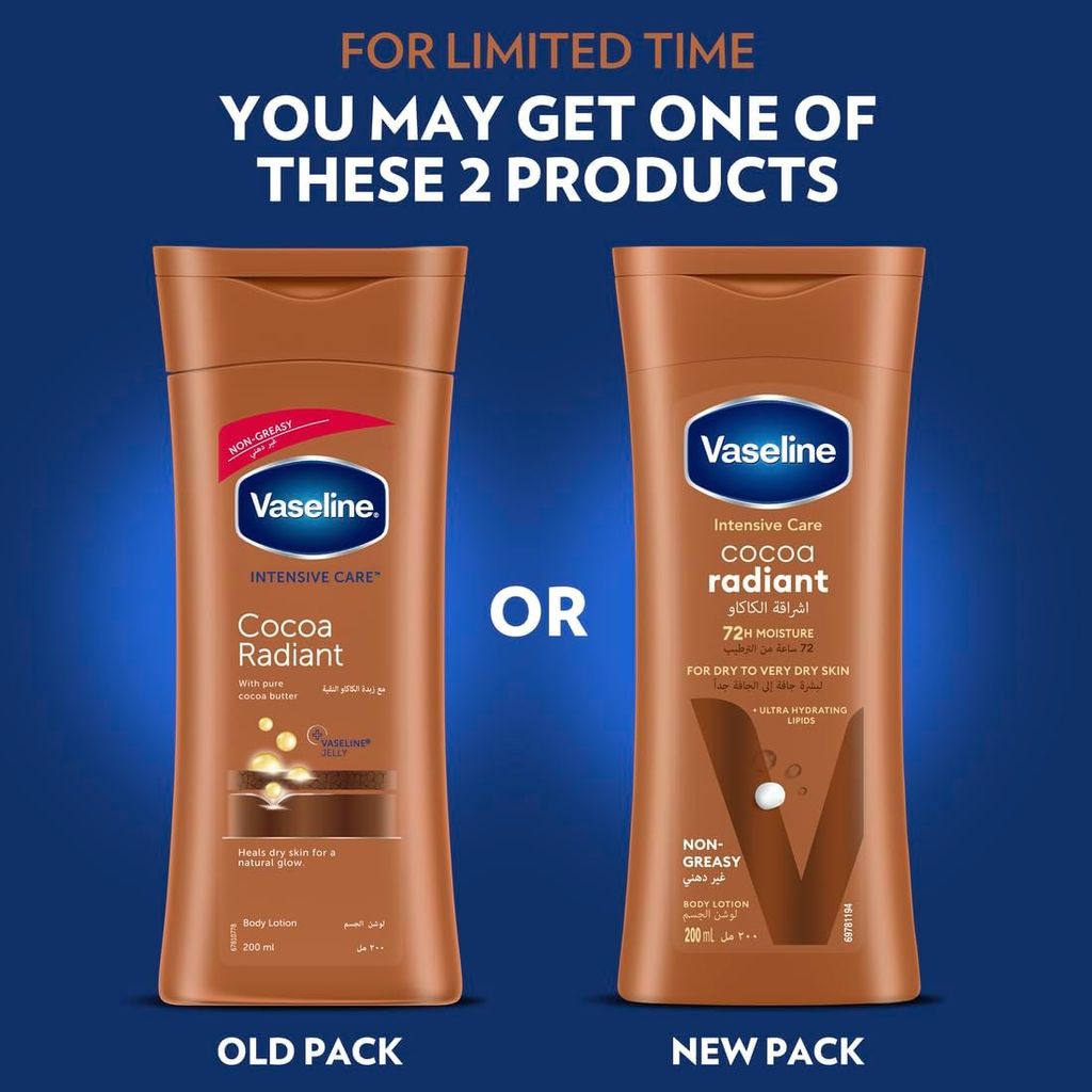 Vaseline, Intensive Care Cocoa Radiant Body Lotion, Nourishing lotion for radiant soft skin, 200 ml
