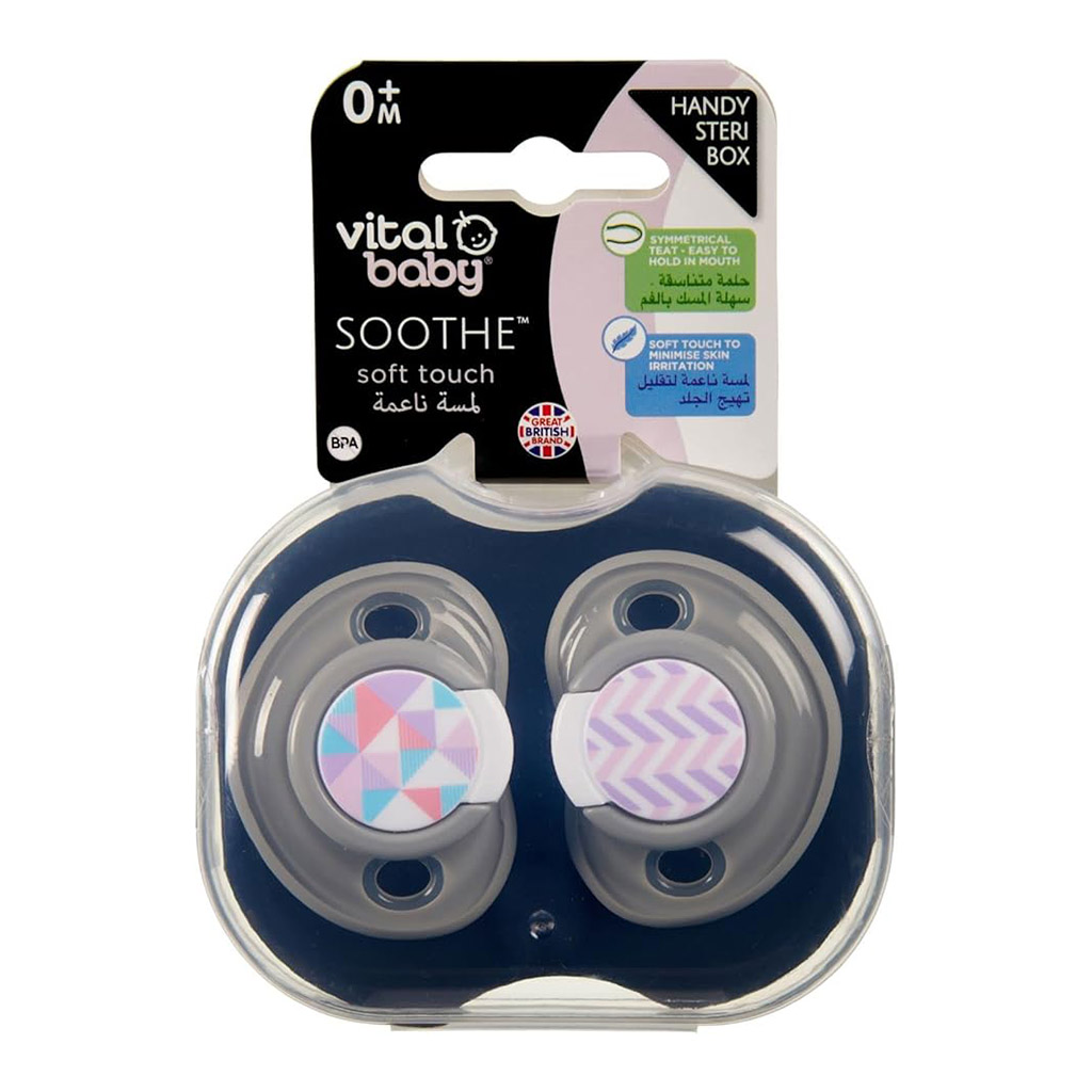 Vital Baby Soothe Soft Touch Soother, Girl, 0 Months & Above,  Pack Of 2'S