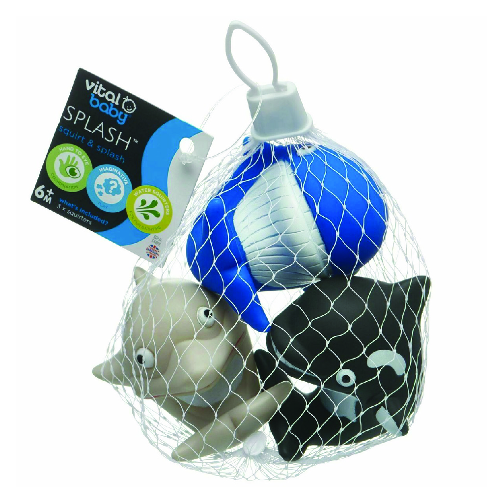 Vital Baby, Splash Squirt & Splash Sharks & Whales, Fun bath toys for sensory water play